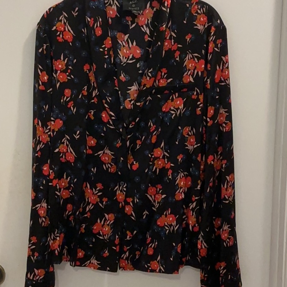 A.L.C. Black Blouse with Red and Blue Floral Print